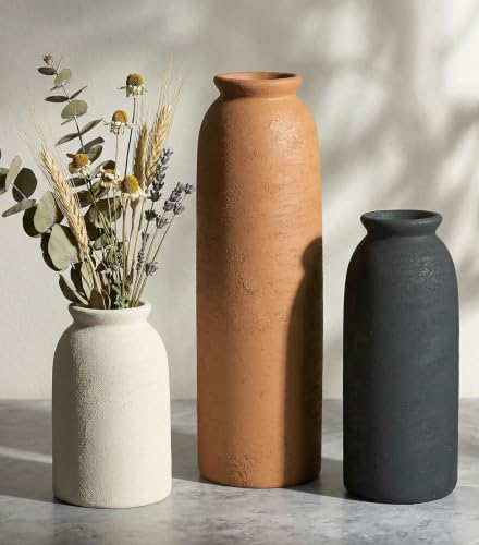 Ceramic Vase Set of 3, Small Flower Rustic Vases Home Table Decor, Modern Farmhouse Neutral Boho Pampas Pottery Vases Decorative for Centerpiece Mantel Entryway Shelf Living Room Kitchen - color: Rustic-rust Set