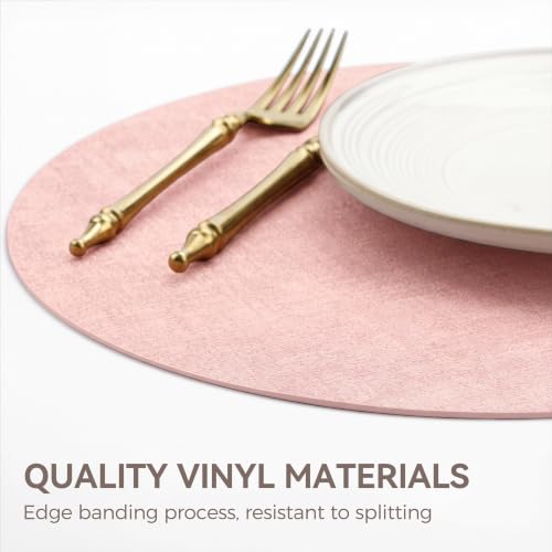 13" Round Placemats Set of 6, Reversible Faux Leather Wipeable Table Mats - color: Light Pink