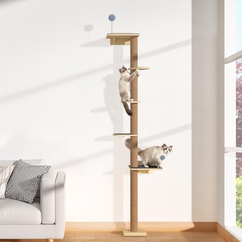Tall Cat Tree Wall Mounted for Large Cats, 82 inch Scratching Post with Toys, Floor to Ceiling Cats Tower for Corner Area, Kitty Wall Shelf for Sleeping Playing Lounging Perching - size: Cat Tree