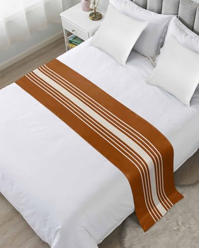 Burnt Orange Beige Striped Bed Runner for Twin Size, Farmhouse Hotel Bed Scarf, Modern Farmhouse Retro Lines Decorative Beds Throws of Foot Bedding Runners & Scarves for Bedroom, 71 x 20 Inch - color: Darkorange Beige, size: 71 x 20 Inch