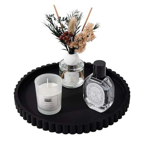 Round Bathroom Tray Perfume Organizer Coffee Table Decor, 9" Black - color: Black, size: 9"
