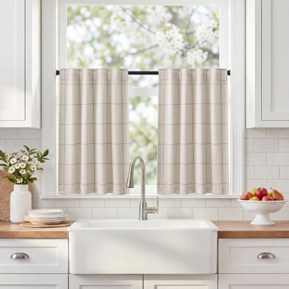 NICETOWN 100% Blackout Taupe Plaid Kitchen Curtains, W26xL36, 2 Panels - color: Taupe, size: 26"W x 36"L (Pack of 2)