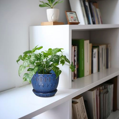 G EPGardening Plant Pot 5 Inch, Ceramic Planter for Indoor Plants, Blue - color: Columnar Blue