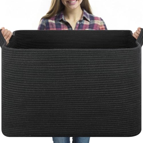 OIASKET 118L Extra Large Blanket Basket, 24.8" x 17.7" x 17.2" Woven Basket - color: Black, size: 24.8"x17.7"x16.2"