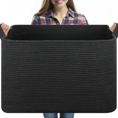 OIASKET 118L Extra Large Blanket Basket, 24.8" x 17.7" x 17.2" Woven Basket - color: Black, size: 24.8"x17.7"x16.2"