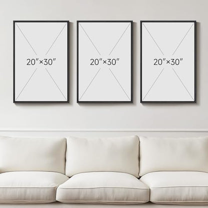 Large Framed Blue Abstract Landscape Wall Art, 3 Piece Set, Each 20x30 In - color: Misty Lake, size: 20" W x 30" H x 3pcs