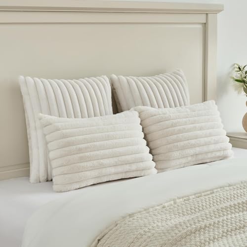 FUTEI Pack of 2 Faux Fur Throw Pillow Covers 28x28 Inch, Cream White - color: Cream White, size: 28" x 28" (Pack of 2)
