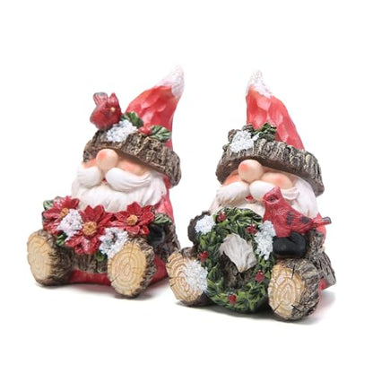 Hodao 2PCS Christmas Santa Figurines, Handmade Woodcut Xmas Holiday Decor - color: Red-2