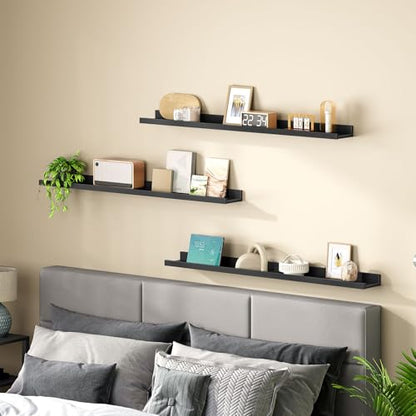 HOOBRO Floating Shelves, Wall Shelf Set of 3, 47.2 Inches Hanging Shelf - color: Black, size: 47.2 Inches