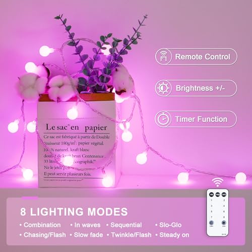 JMEXSUSS 33 ft 100 LED Globe Pink Christmas String Lights Indoor - color: Pink, size: 100 LED Plug