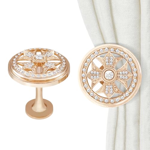 2Pcs Curtain Holdbacks, MfhdgXAvs Vintage Wall Mounted Tiebacks with Rhinestones - Zinc Alloy Drapery Hooks for Curtain Types,Living Room, Bedroom, Kitchen, Dining Room Boho Decor (Rose Gold) - color: Rose Gold