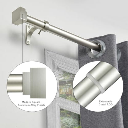 Single Curtain Rods for Windows 48 to 84 Inch(4-7ft),1 Inch Diameter Adjustable Heavy Duty Drapery Rods,with Modern Square Aluminum Alloy Finials,Satin Nickel - color: Satin Nickel, size: 48-84"
