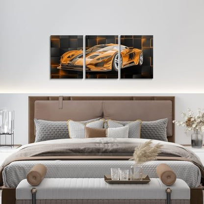 Feelyou Race Car Wall Art 12" x 16" x 3 - color: Light Orange