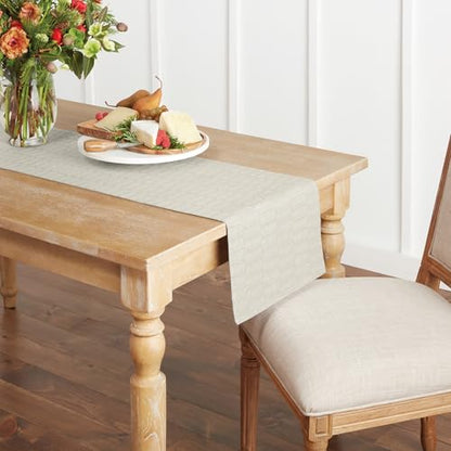 Martha Stewart Honeycomb Modern Farmhouse Reversible Table Runner, Natural, 15"x72" - color: Natural
