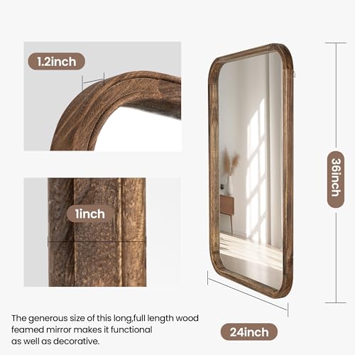 Acovy 24x36 Inch Solid Wood Framed Mirror Bathroom Mirror Tempered Glass for Wall Mounted, Rustic Wood Frame Wall Mirror Decorative for Living Room Bedroom Vanity Entryway
