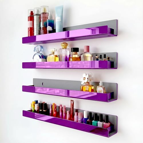 4 Pack 15 Inch Purple Reflective Acrylic Floating Wall Shelves - color: 15in-purple Mirror