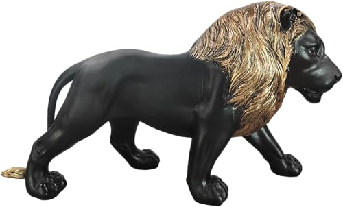 12" Collectible Black Gold Lion Statue, Desk Decor, Room Decor, Home Decor, Modern Art Sculpture, Handmade Resin Animal Statue, Gift for Women，Brother，Friend - color: 12" Black-a
