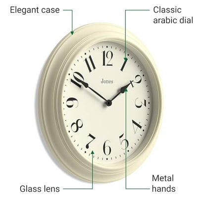 JONES CLOCKS® Fenchurch wall Clock | Large Classic Clock | 16" | Cream - color: Cream