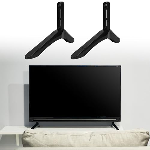 Universal TV Stand Base Fit for 32 to 65 Inches LCD LED TVs, Small Table Top Pedestal Monitor Riser, Steel Standing Legs Replacement, Desktop Mount Bracket with Holder, Screen Support for Home Use
