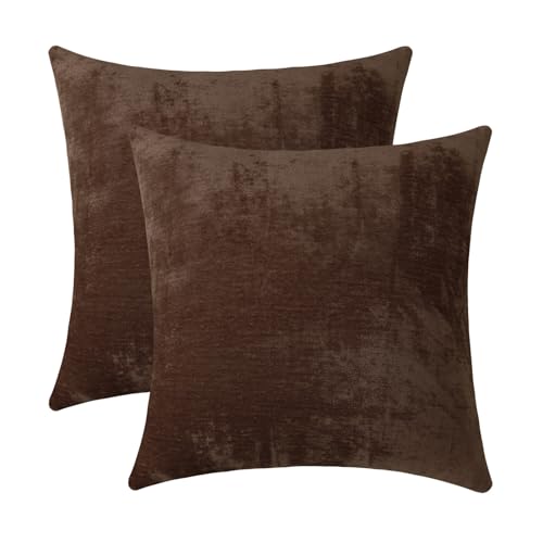 Jeneoo Coffee Brown Decorative Throw Pillow Covers Soft Chenille Comfy Solid Couch Cushion Cases Decor (Set of 2, 18 x 18 Inches) - color: Brown, size: 18" x 18" (Pack of 2)