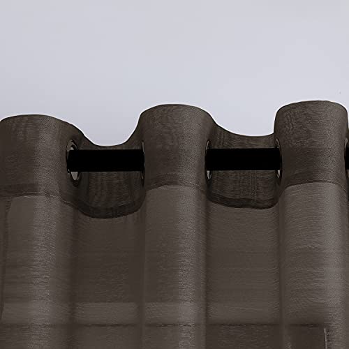 DONREN Chocolate Brown Faux Linen Semi Sheer Transparent Window Curtain Grommet Panels for Bedroom, Living Room(2 Panels,52 W x 63 inch Long) - color: Chocolate Brown, size: 52"W x 63"L (Pack of 2)