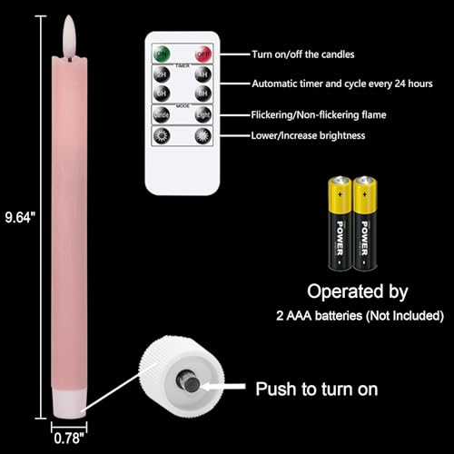 GenSwin Flameless Taper Candles LED Battery Operated Remote Timer Pink - color: Pink