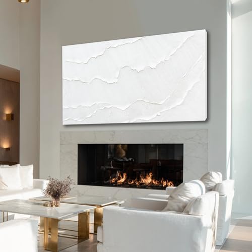 Large White Abstract Textured Canvas Wall Art for Living Room 29x58 Inch - color: White, size: 58"L x 29"W