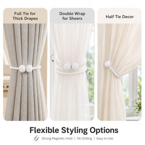 Magnetic Curtain Tiebacks 16 Pack White