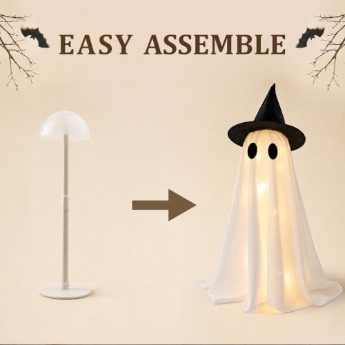 Halloween Decorations-Set of 2 Light-Up Ghosts with Witch Hats