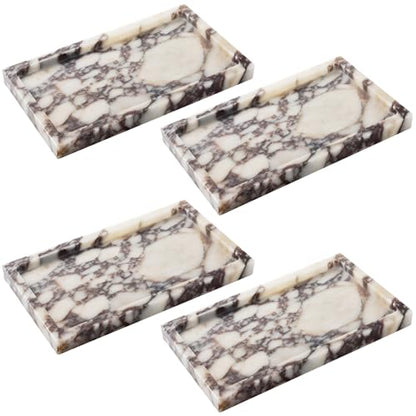 Calacatta Viola Marble Trays 10"x6" Rectangular - Vanity & Desk Organizer Set, Stone Serving Platter for Jewelry/Perfume - style: Calacatta Viola - 4 Pack