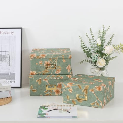 Soul & Lane - Decorative Storage Boxes with Lids, Set of 3, Botanical Sage