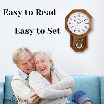 Pendulum Wall Clock Battery Operated, Real Wood Regulator Clock, Quiet - color: Light Wood