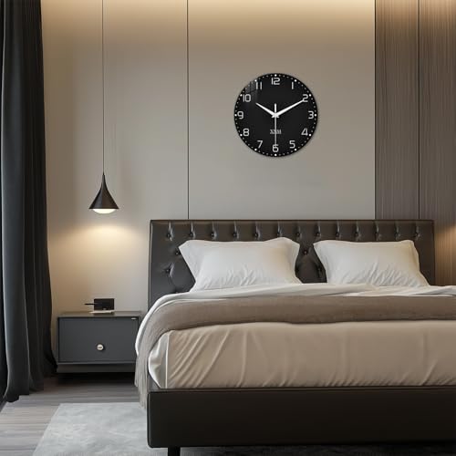 XNM Black Glass Wall Clocks Battery Operated 12 Inch - color: Black, size: 12 Inch