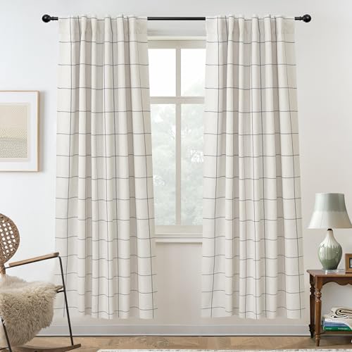 DriftAway 100% Blackout Plaid Linen Curtains 72 Inches Long 2 Panels Gray - color: Grey, size: 52"W x 72"L (Pack of 2)
