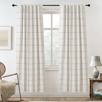 DriftAway 100% Blackout Plaid Linen Curtains 72 Inches Long 2 Panels Gray - color: Grey, size: 52"W x 72"L (Pack of 2)