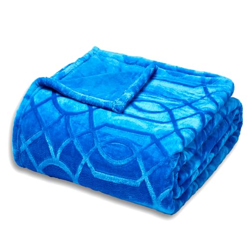 Soft Cozy Fleece Queen Size Blanket, 90x90 Inches – Lightweight Plush Blanket for Bed, Fuzzy 3D Jacquard Design - Royal Blue - color: Royal Blue, size: Queen (90" x 90")