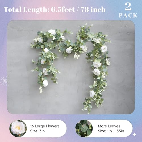 Der Rose 2Pcs 6.5FT Wedding Decor Artificial Flower Eucalyptus Garland - color: White 2 Pcs