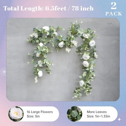 Der Rose 2Pcs 6.5FT Wedding Decor Artificial Flower Eucalyptus Garland - color: White 2 Pcs