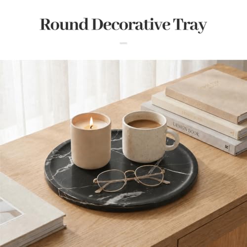 Marble Serving Tray, 11.8" Round Vanity Tray for Bathroom Countertop, Black - color: Black