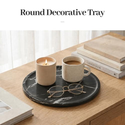 Marble Serving Tray, 11.8" Round Vanity Tray for Bathroom Countertop, Black - color: Black
