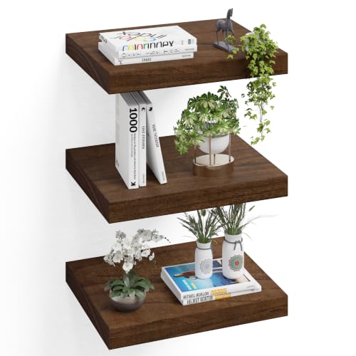 16" Wall Floating Shelves, Set of 3, Walnut Finish - color: Walnut, size: 3T16IN