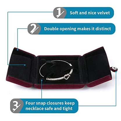 MDLUU Velvet Bracelet Box, Double Open Jewelry Gift Box, Bangle Holder Case for Birthday, Wedding, Valentine's Day, Anniversary (Dark Red) - color: dark red