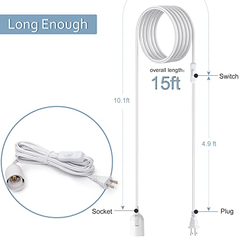 JACKYLED Extension Hanging Lantern Cord Cable 15Ft UL 1 Pack - style: 15Ft-White