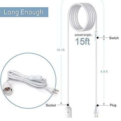 JACKYLED Extension Hanging Lantern Cord Cable 15Ft UL 1 Pack - style: 15Ft-White