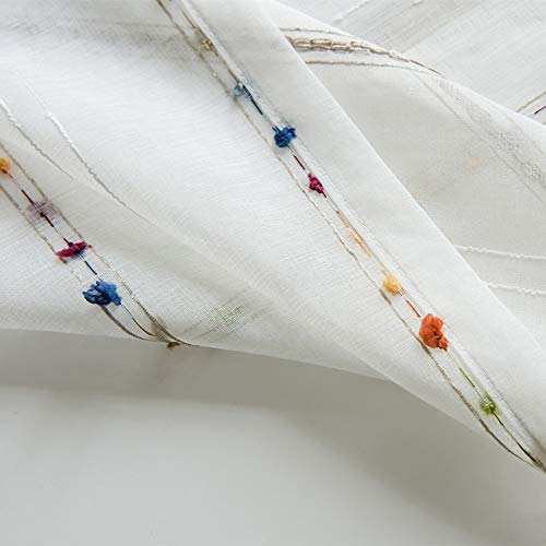 pureaqu Boho Striped Sheer Curtains Pompom Semi Sheer Drape 1PC W39 x L63