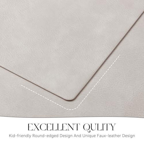 MOSAYT Vinyl Faux Leather Placemats, Set of 6, Light Grey - color: Light Grey