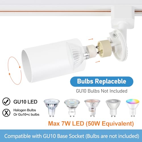 Plug in Track Lighting with Power Cord, 4-Light GU10 Track Lighting Kit with Track Rail, Modern Kitchen LED Track Lighting Fixtures Ceiling Wall Spot Light, 13FT Plug Cord, White (No Bulbs)