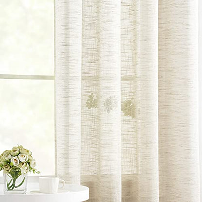 Linen Sheer Curtains for Bedroom 63" Natural Living Room Semi Sheer Drapes - color: Natural - Rod Pocket, size: 52"W x 63"L (Pack of 2)