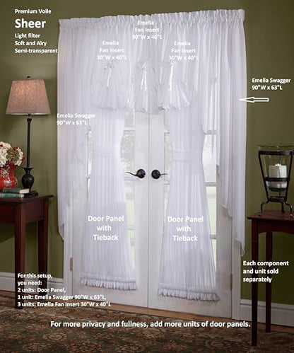 Today's Curtain, Emelia Door Panel Sheer 40", White, 41" W x 40" L, with Tieback - color: White, size: 41"W x 40"L (Pack of 1)