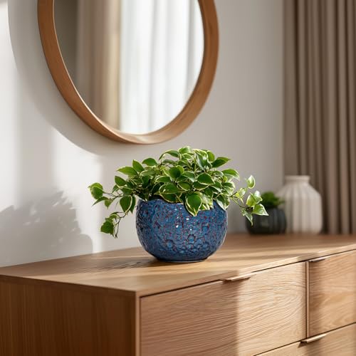 6 Inch Plant Pot, Ceramic Pots for Plants, Retro Blue - color: Retro Blue, size: 6.2 Inch